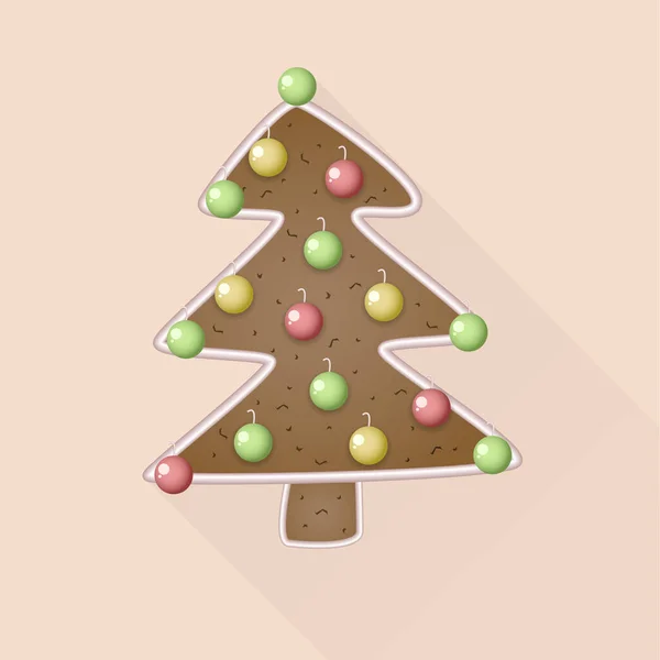 Vector gember brood kerstboom met ballen — Stockvector