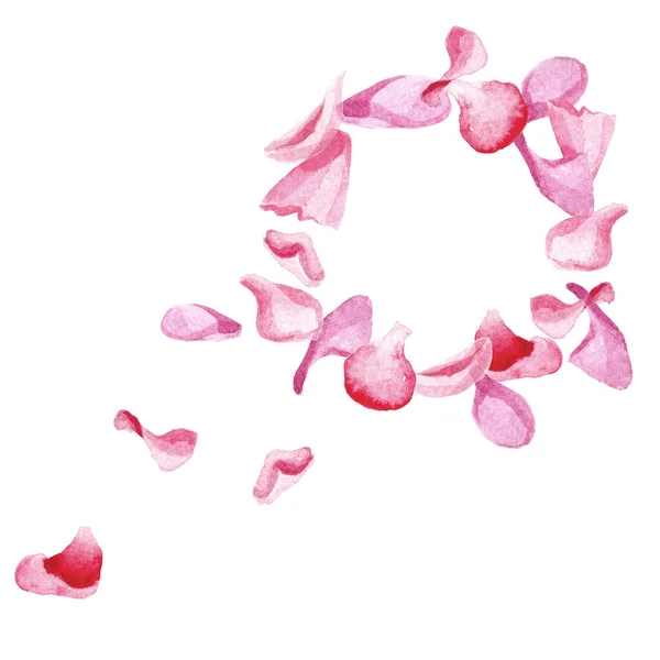 Hand drawn watercolor romantic wreath with pink sakura flowers. — Stockfoto