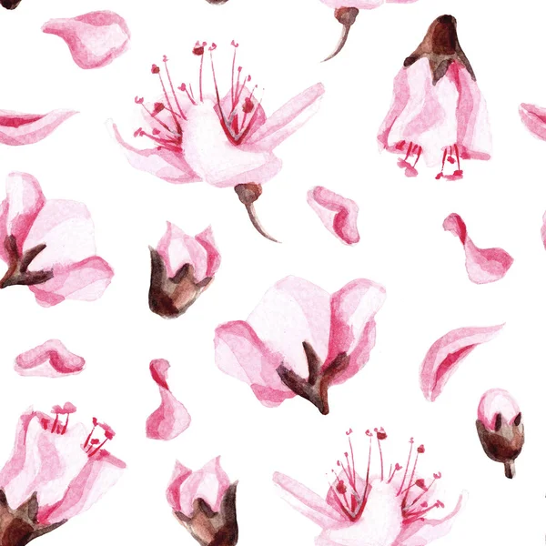 Watercolor romantic seamless pattern with pink sakura flowers. — Stockfoto