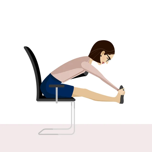 Pretty woman is doing exercise on the office chair. Business woman in healthy warm up pose. — стоковый вектор