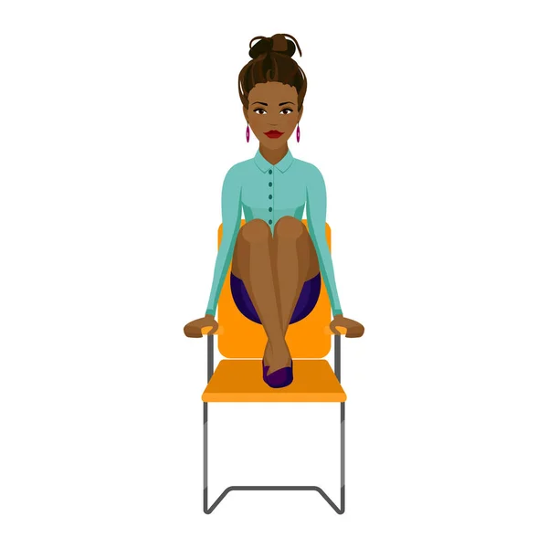 Ofis sandalyesinde egzersiz yapan güzel Afrikalı Amerikalı kadın. İş kadını kol dengesi pozisyonunda. — Stok Vektör