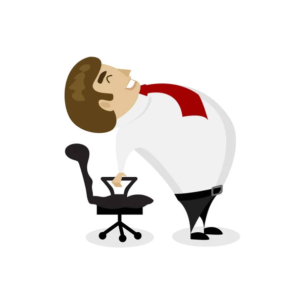 Der Mann in Businesskleidung macht auf dem Bürostuhl Übungen für den Rücken. Geschäftsmann in gesunder Rückenlage. — Stockvektor