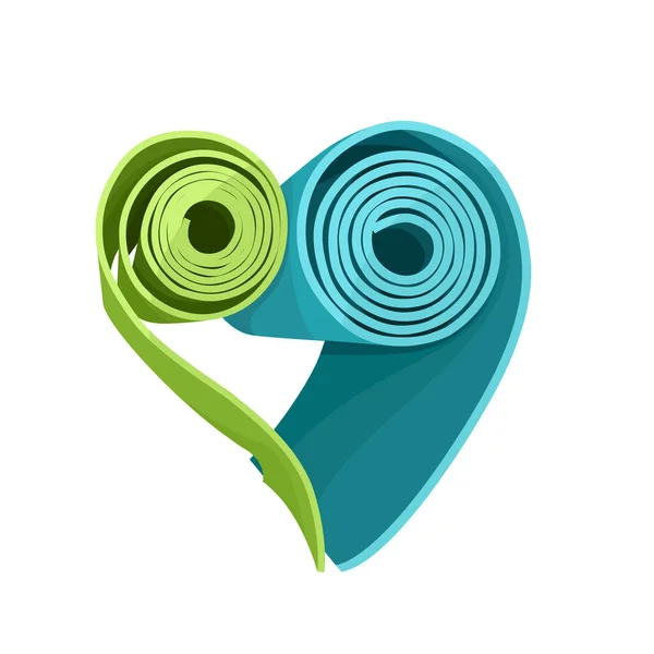 Two yoga mats stacked in the shape of heart. Green and blue colors — Stock Vector