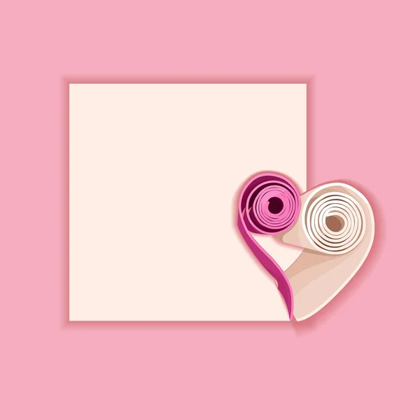 Due stuoie di yoga impilate a forma di cuore. Colori rosa e beige. — Vettoriale Stock