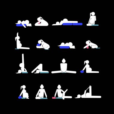 Çubuk şekiller Hamile kadın yoga pozları veriyor..