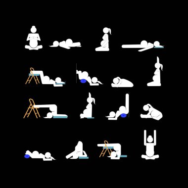 Çubuk şekiller Hamile kadın yoga pozları veriyor..