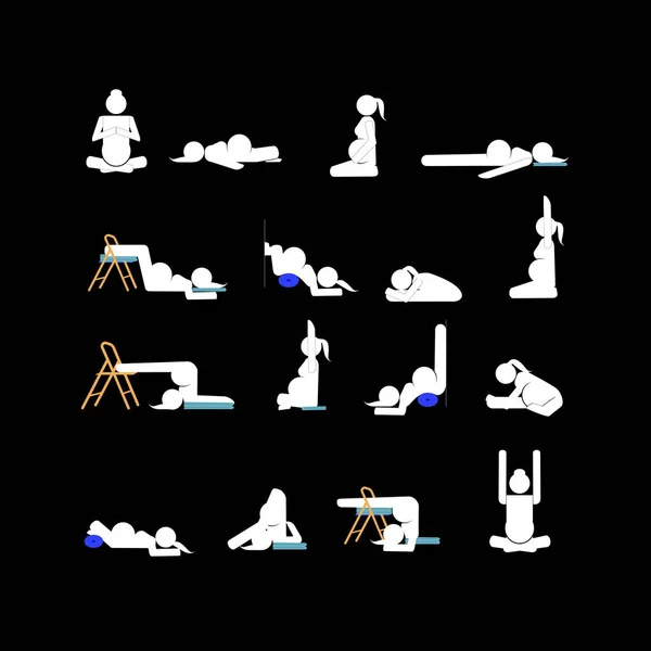 Figuras de palo. Mujer embarazada haciendo yoga posa. — Archivo Imágenes Vectoriales