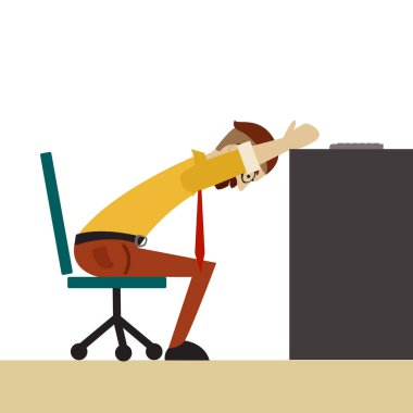İş elbiseli bir adam ofis sandalyesinde egzersiz yapıyor. Sağlıklı bükülmüş iş adamı pozu.