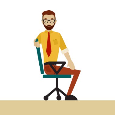 İş elbiseli bir adam ofis sandalyesinde egzersiz yapıyor. Sağlıklı pozlar veren bir iş adamı.