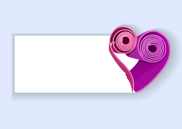 Due stuoie di yoga impilate a forma di cuore. Colori rosa e viola. — Vettoriale Stock