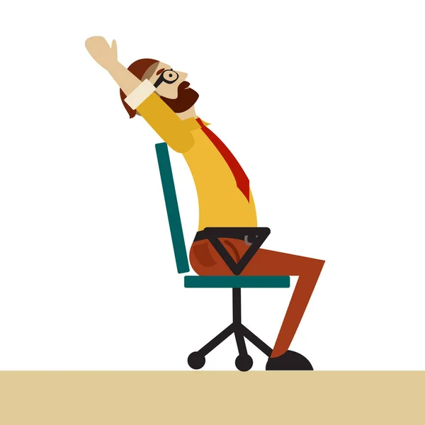 Чоловік у діловому одязі робить вправи для спини на офісному стільці. Бізнесмен у здоровій позі — стоковий вектор
