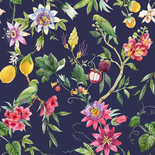 Hermoso patrón floral tropical sin costuras con acuarela dibujada a mano flores exóticas de la selva. Ilustración general. — Foto de Stock