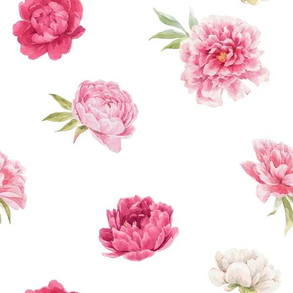 Mooie naadloze bloemenpatroon met de hand getrokken aquarel zachte roze pioenroos bloemen. Voorraadillusie. Geautomatiseerde vector. — Stockvector