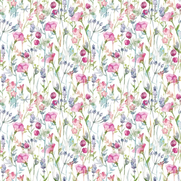 Beautiful floral vector seamless pattern with cute watercolor hand drawn abstract wild flowers. Stock illustration. — Stock Vector