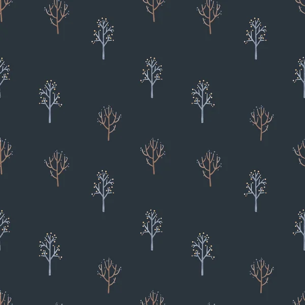 Piękny wektor zima bezszwowy wzór z ręcznie rysowane akwarela słodkie drzewa. Ilustracja. — Wektor stockowy