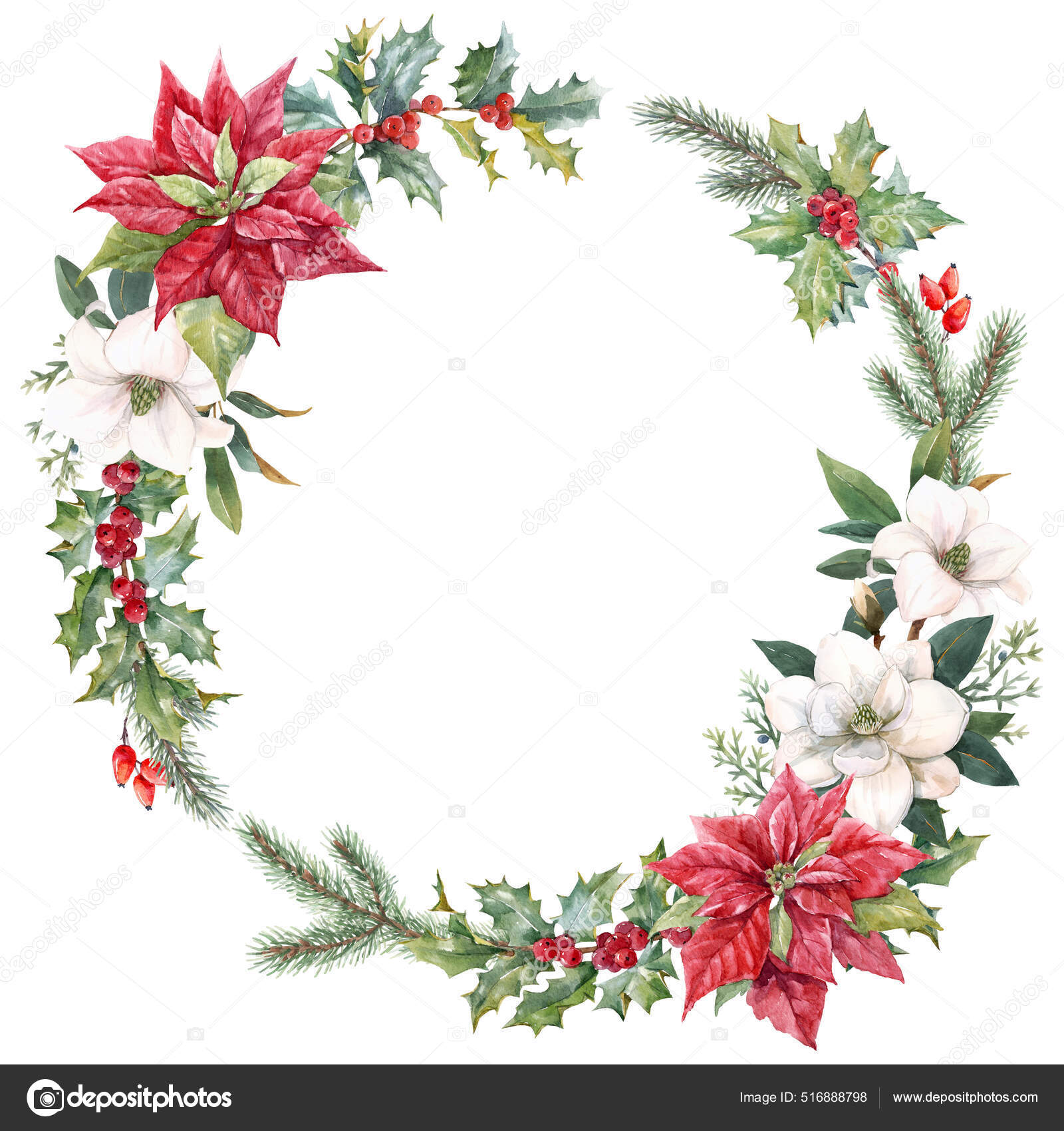Framed Canvas Art (Champagne) - Merry Christmas Holly Wreath by Seven Trees Design (styles > Decorative Art > Holiday Décor > Christmas > Christmas