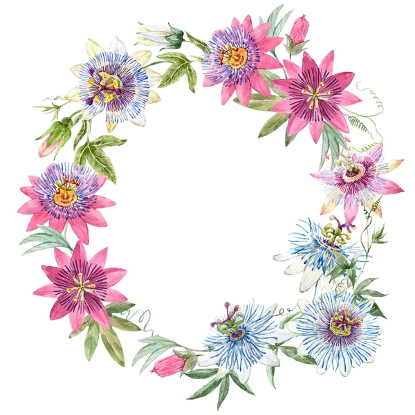 Hermoso marco floral con acuarela dibujada a mano apasionadas flores. Stock 2022 ilustración. — Foto de Stock