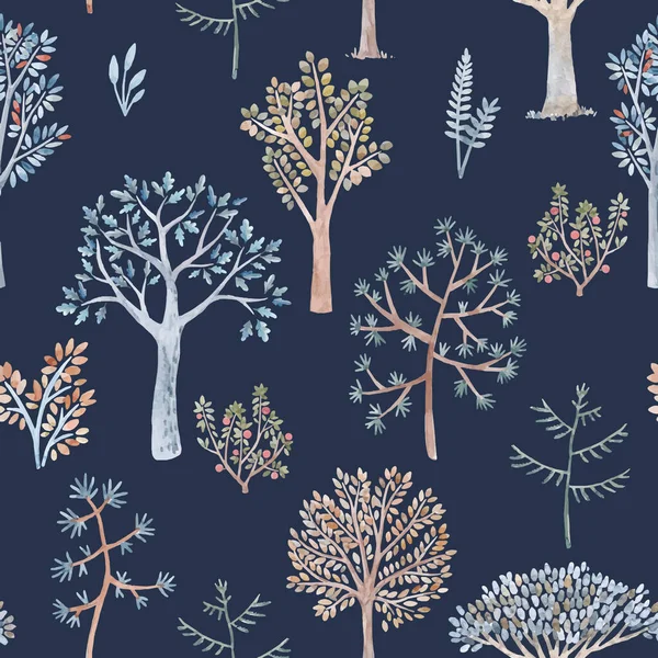 아름다운 벡터 겨울 물감없는 패턴 과 손으로 그린 물감같은 귀여운 나무들. 주식 삽화. — 스톡 벡터
