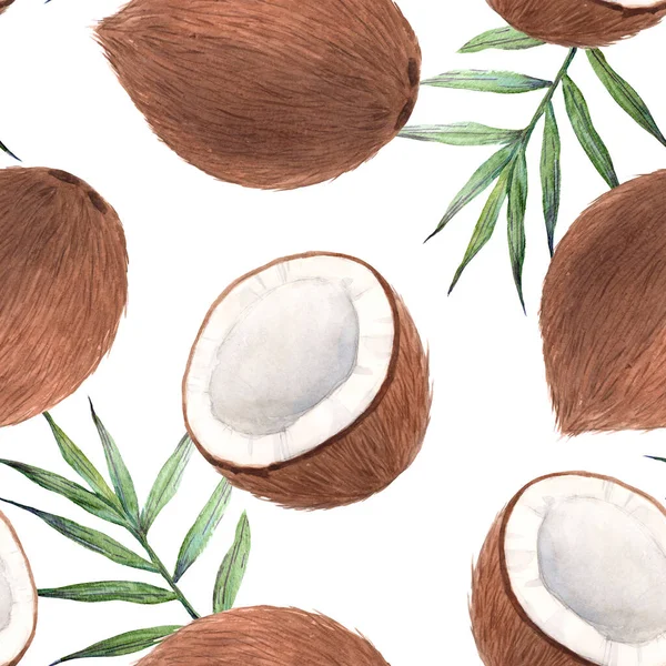 Bellissimo modello senza cuciture con acquerello disegnato a mano noci di cocco. Illustrazione delle scorte. — Foto Stock