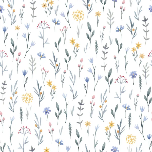Schöne Vektor florale nahtlose Muster mit niedlichen Aquarell handgezeichneten Wildblumen. Archivbild. — Stockvektor