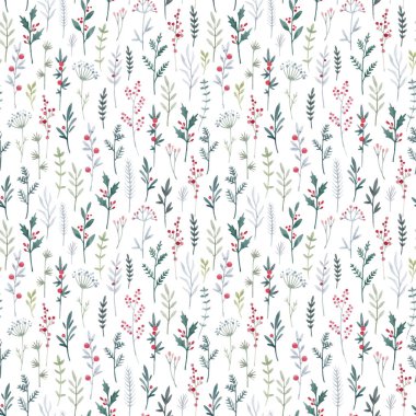 Çiçeksiz güzel vektör deseni ve tatlı suluboya el çizimi yabani çiçekler. Stok illüstrasyonu.