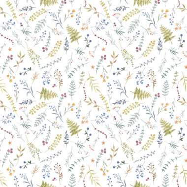 Çiçeksiz güzel vektör deseni ve tatlı suluboya el çizimi yabani çiçekler. Stok illüstrasyonu.