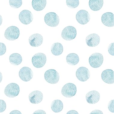 Güzel, pürüzsüz bir desen, şirin bir el çizimi, suluboya mavi noktalar. Stok illüstrasyonu.