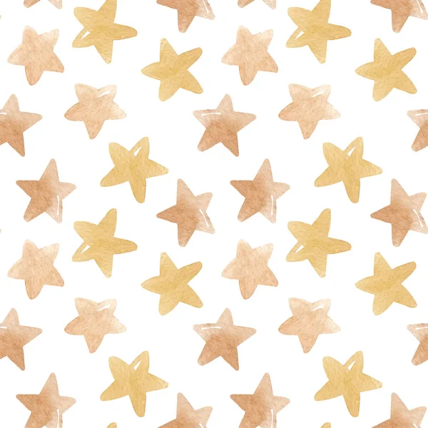 Beautiful seamless pattern with cute hand drawn watercolor yellow stars. Stock illustration. — Stock Photo, Image