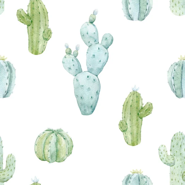 Magnifique motif sans couture avec cactus aquarelle dessiné à la main. Illustration de stock. — Photo