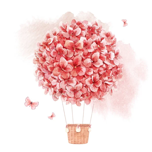 Krásný obraz s ručně kreslené akvarel květinový vzduch balón. Stock illustration. — Stock fotografie