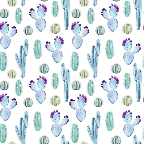 Magnifique motif sans couture avec cactus aquarelle dessiné à la main. Illustration de stock. — Photo