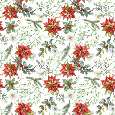 Çiçeksiz, el çizimi suluboya, kırmızı noktalı çiçek desenli güzel bir vektör. Stock 2022 kış illüstrasyonu.