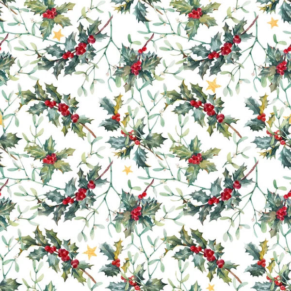 Όμορφο διάνυσμα floral Χριστούγεννα απρόσκοπτη μοτίβο με ζωγραφισμένα στο χέρι κλαδιά ακουαρέλα. Απόθεμα 2022 απεικόνιση χειμώνα. — Διανυσματικό Αρχείο