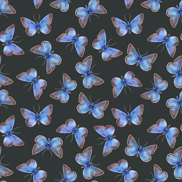 Бесшовный узор с симпатичными акварельными бабочками. Иллюстрация. — стоковое фото