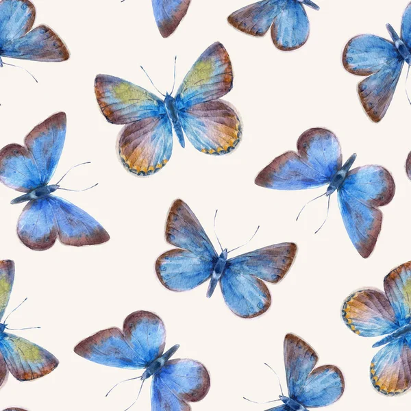 Beautiful seamless pattern with cute watercolor butterflies. Stock illustration. — Stock Photo, Image