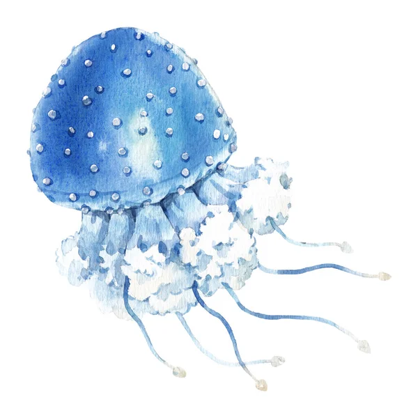 Gyönyörű kép aranyos akvarell víz alatti élet medúza. Készletillusztráció. — Stock Fotó