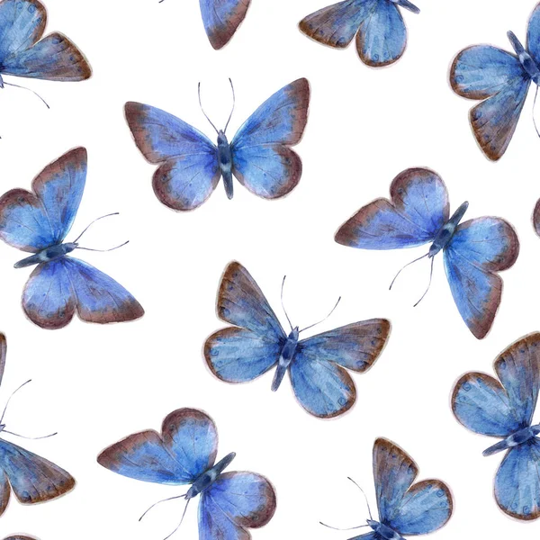 Magnifique motif sans couture avec de jolis papillons aquarelles. Illustration de stock. — Photo