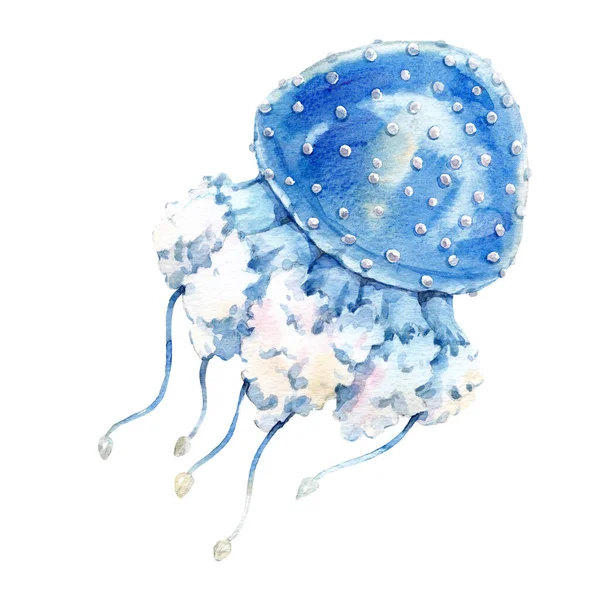 Beautiful image with cute watercolor underwater sea life jellyfish. Stock illustration. — Stock Photo, Image