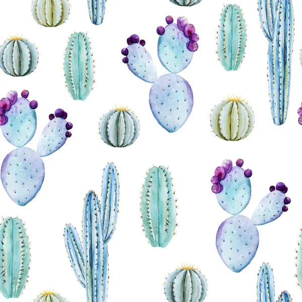 Vacker vektor sömlöst mönster med handritade akvarell kaktus. Lagerillustration. — Stock vektor