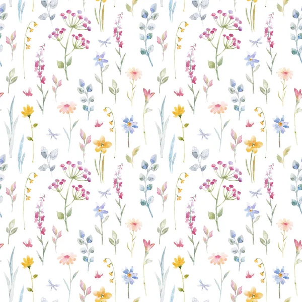 Beautiful seamless floral pattern with watercolor gentle spring flowers. Stock illustration. — Stock Photo, Image