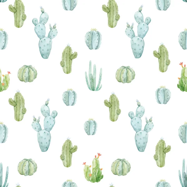 Bellissimo modello vettoriale senza soluzione di continuità con cactus acquerello disegnato a mano. Illustrazione delle scorte. — Vettoriale Stock