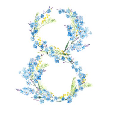 8 Mart 'ın sembolü olarak suluboya elle çizilmiş güzel bir tablo. Uluslararası Kadın Günü.