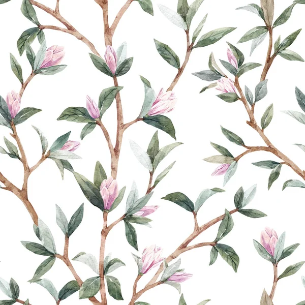 Mooi naadloos patroon met zachte hand getrokken jonge magnolia bloemen. Voorraadillustratie. — Stockfoto