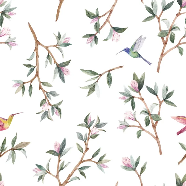 Prachtig Naadloos Patroon Met Zachte Jonge Magnolia Bloemen Voorraadillustratie — Stockvector