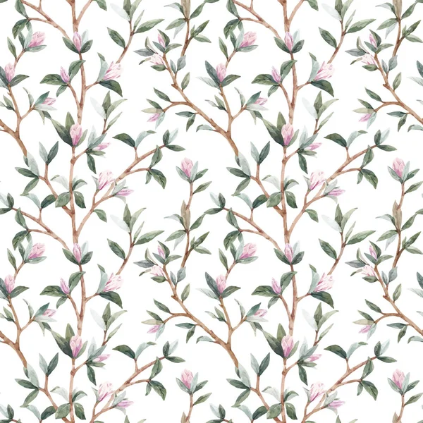 Hermoso Patrón Sin Costuras Con Flores Magnolia Jóvenes Suaves Ilustración — Vector de stock