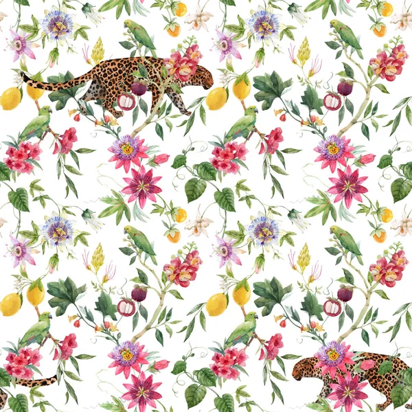 Güzel vektörsüz tropikal desenli suluboya orman çiçekleri. Stok illüstrasyonu.