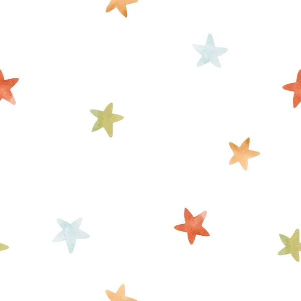 Beautiful children companion seamless pattern with cute watercolor hand drawn stars. Stock illustration. — Stock Photo, Image