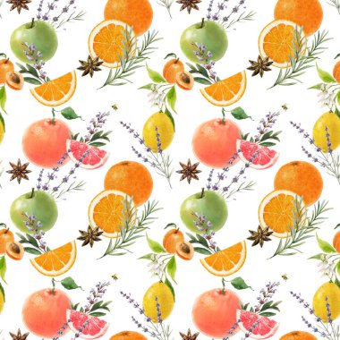 Sulu yeşillikler ve limonlu portakallı greyfurtlu meyveli güzel, pürüzsüz yaz deseni..