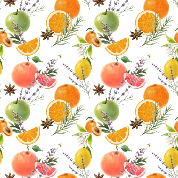 Красивый Бесшовный Летний Узор Акварелью Лимонным Яблоком Апельсиновый Грейпфрут — стоковое фото