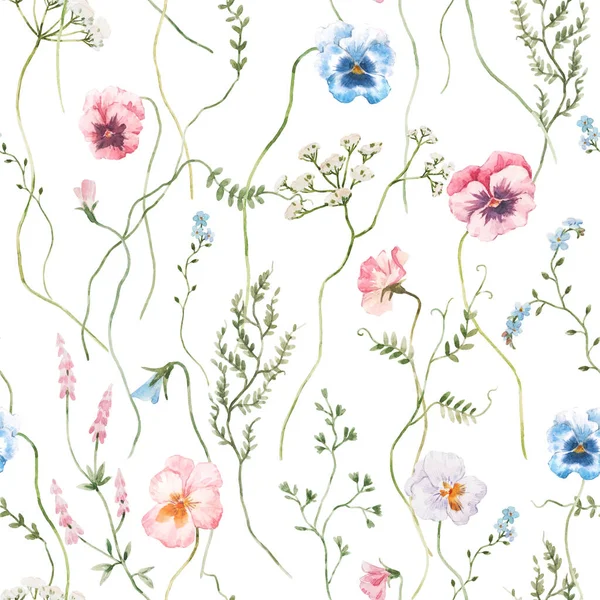Vackert Sömlöst Blommönster Med Handritade Akvarell Milda Vårblommor Lagerillustration — Stockfoto